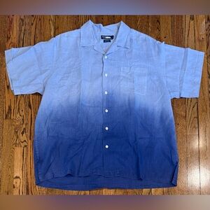 VTG Polo Ralph Lauren Linen Adams Camp Blue Gradient Ombre Button Down Shirt XL